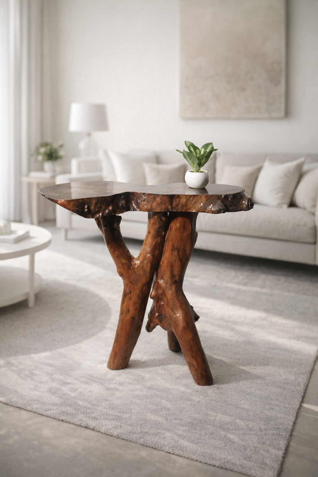 Handcrafted Driftwood Side Table – Natural Wooden Sculptural Table by Kalaayan