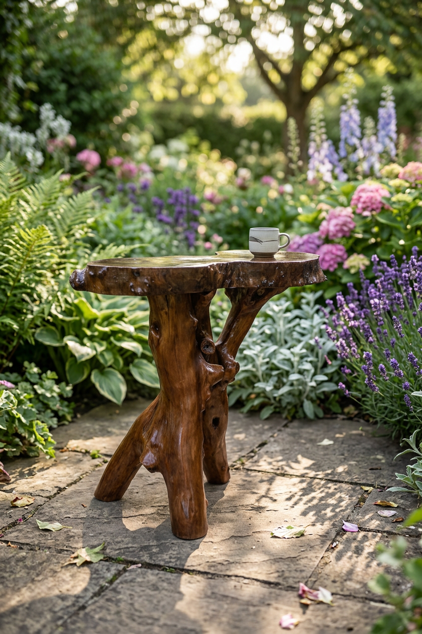 Handcrafted Driftwood Side Table – Natural Wooden Sculptural Table by Kalaayan