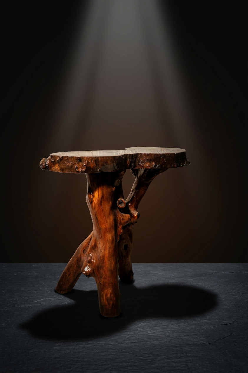 Handcrafted Driftwood Side Table – Natural Wooden Sculptural Table by Kalaayan