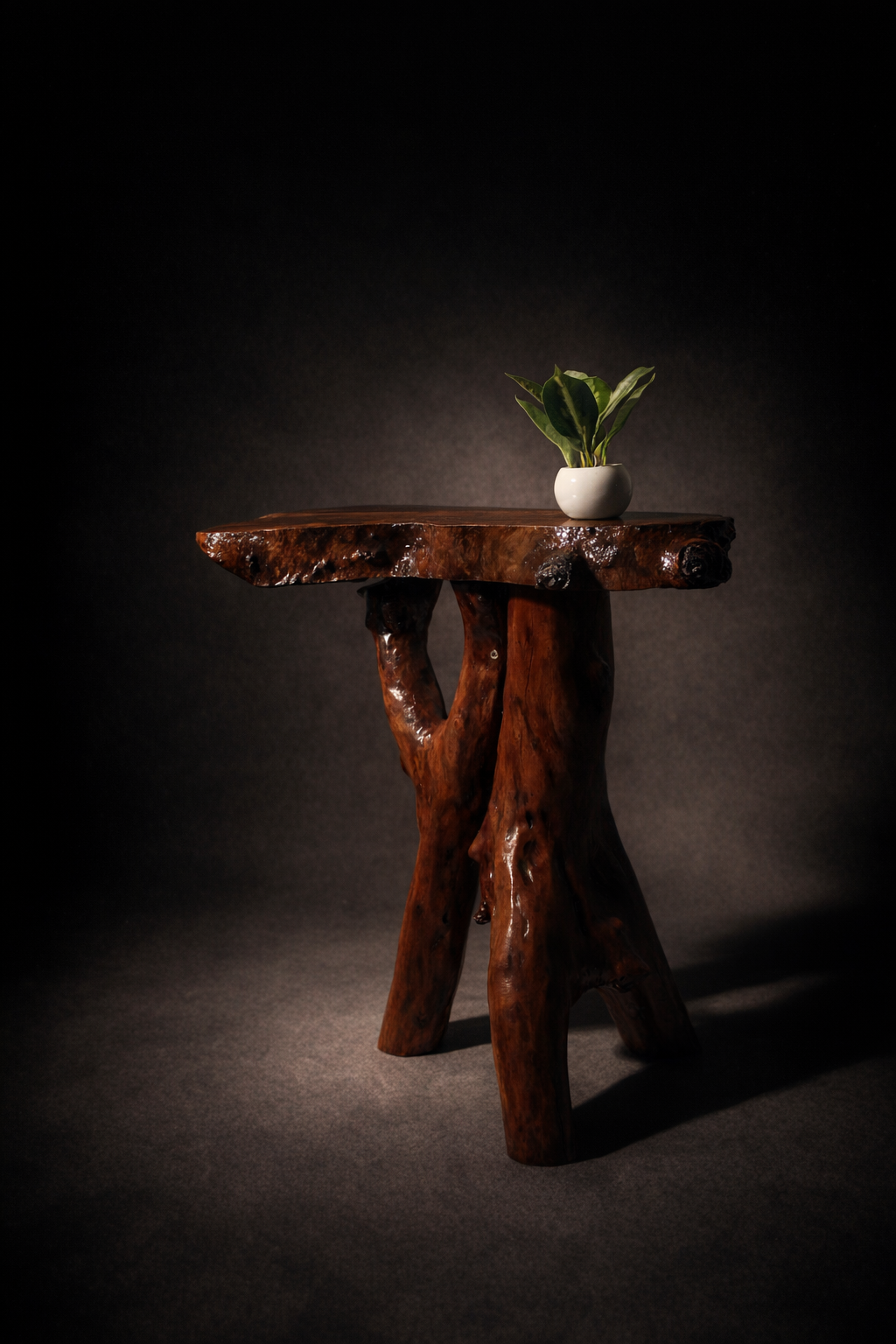Handcrafted Driftwood Side Table – Natural Wooden Sculptural Table by Kalaayan